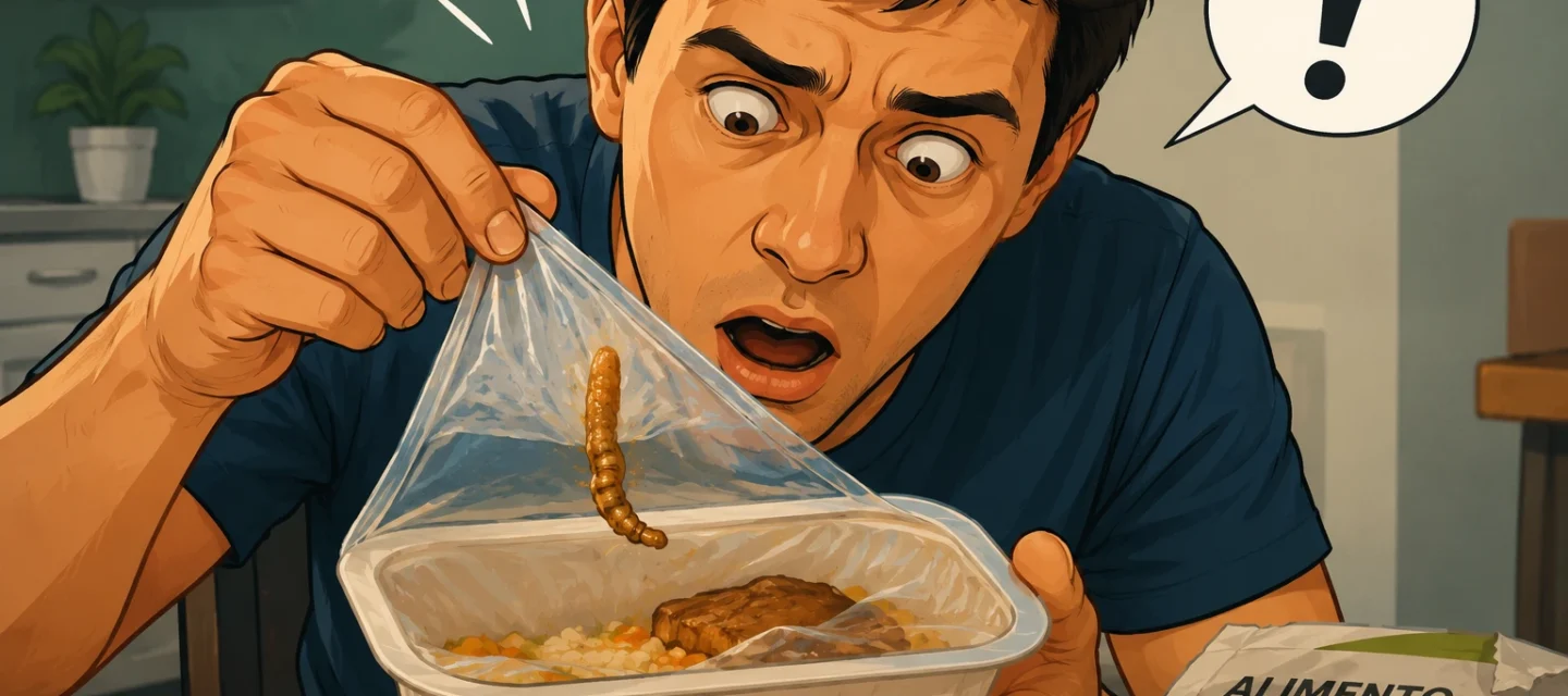 consumidor encontrando objeto estranho em alimento na embalagem